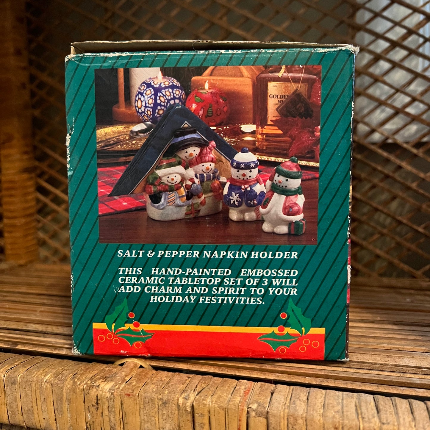 Vintage Snowman Napkin Holder & Salt/Pepper Set