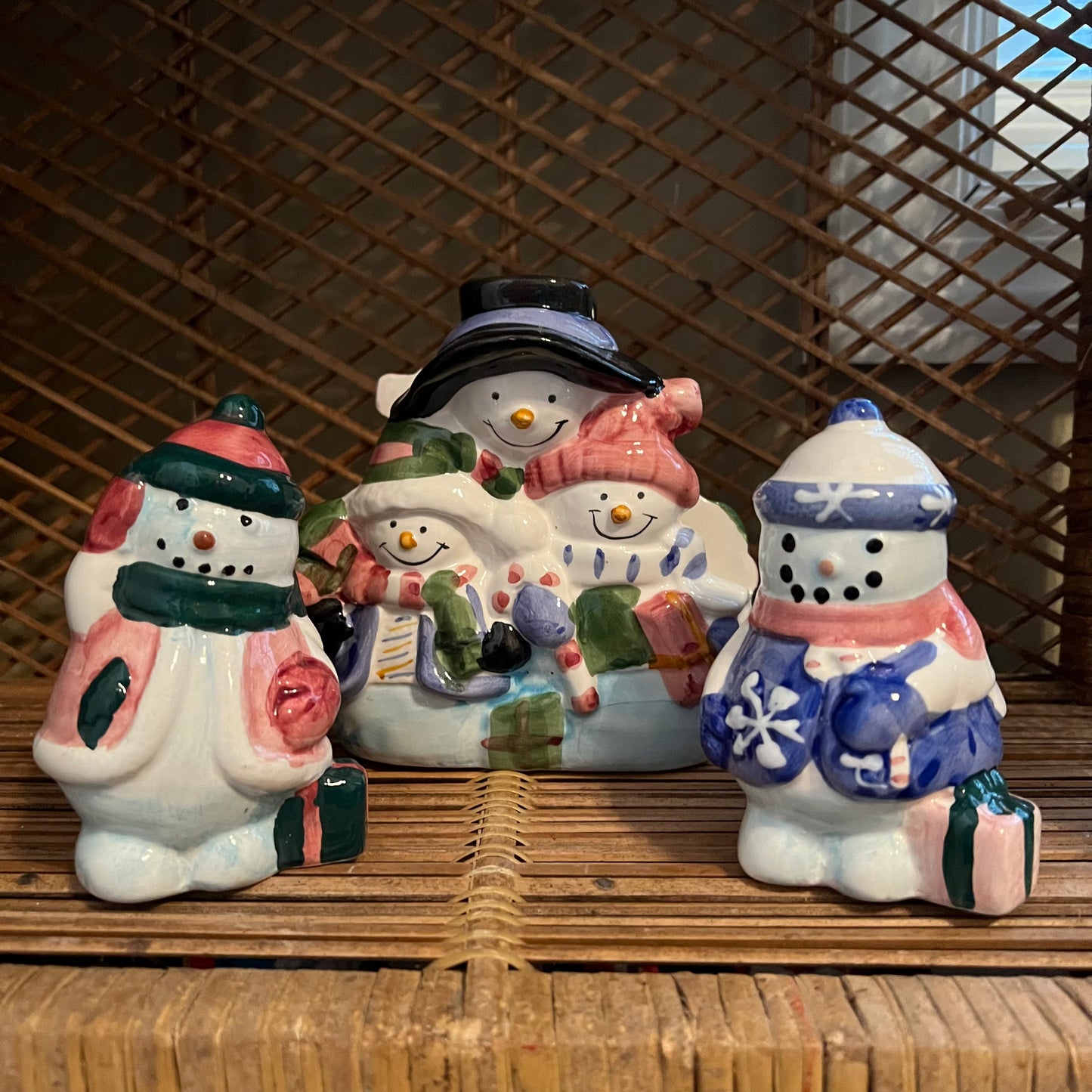 Vintage Snowman Napkin Holder & Salt/Pepper Set