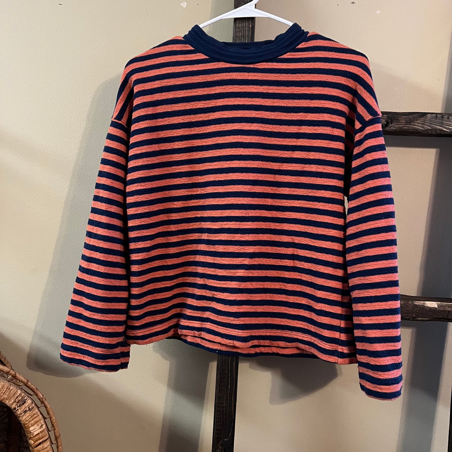Madewell Orange & Navy Striped Long Sleeve Top