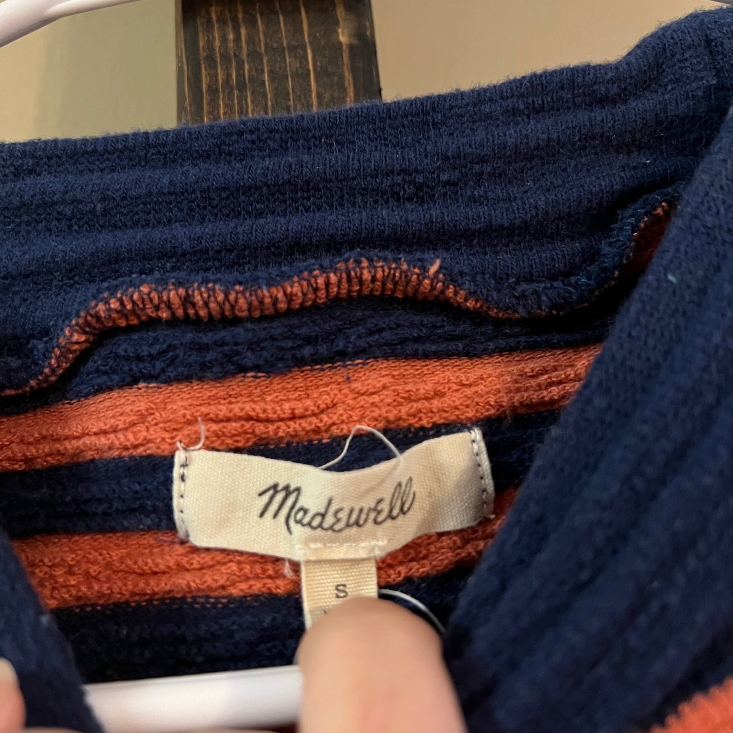 Madewell Orange & Navy Striped Long Sleeve Top