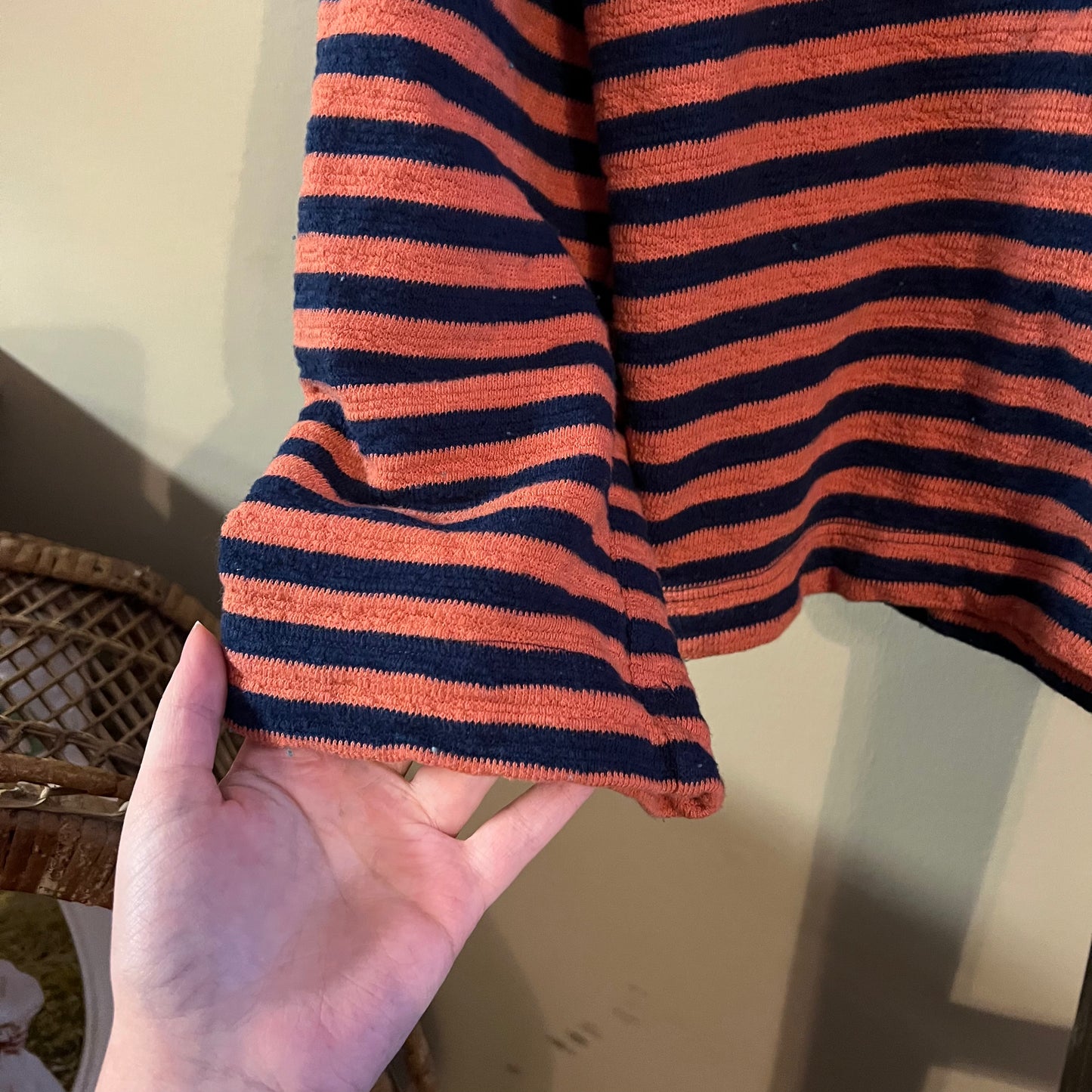 Madewell Orange & Navy Striped Long Sleeve Top