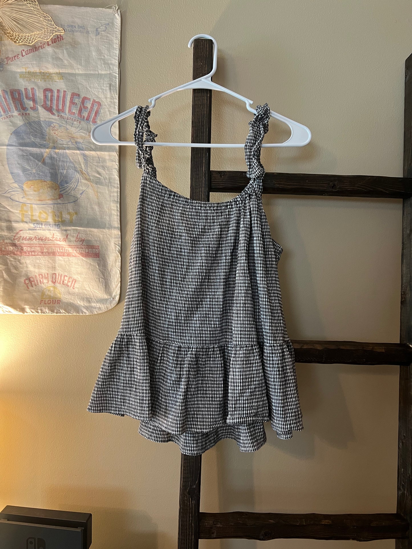 Size 12 Madewell Ruffle Strap Cami Gingham Top