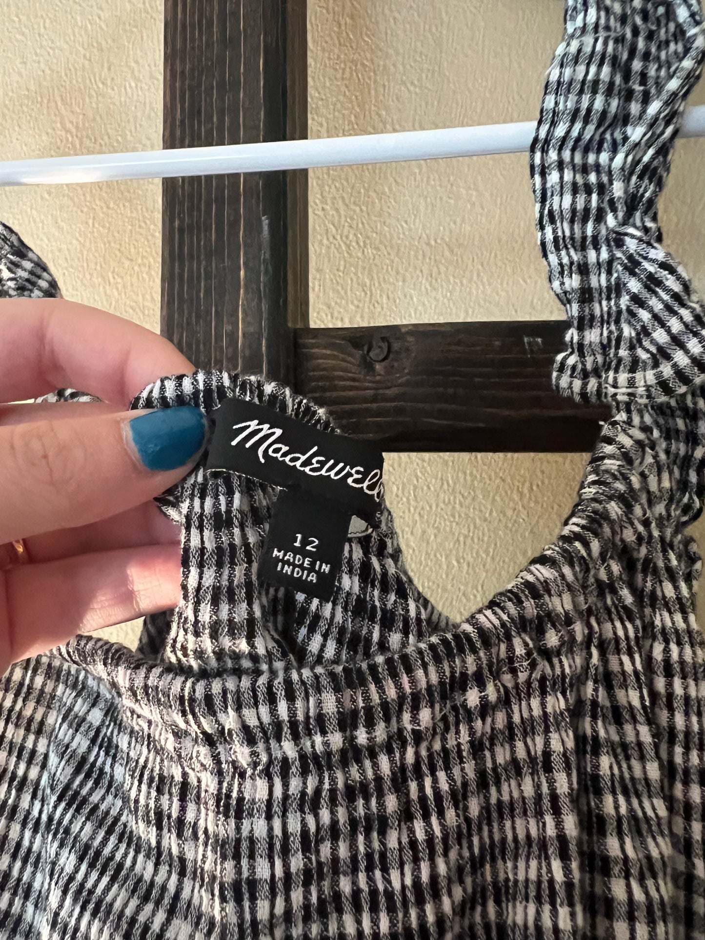 Size 12 Madewell Ruffle Strap Cami Gingham Top