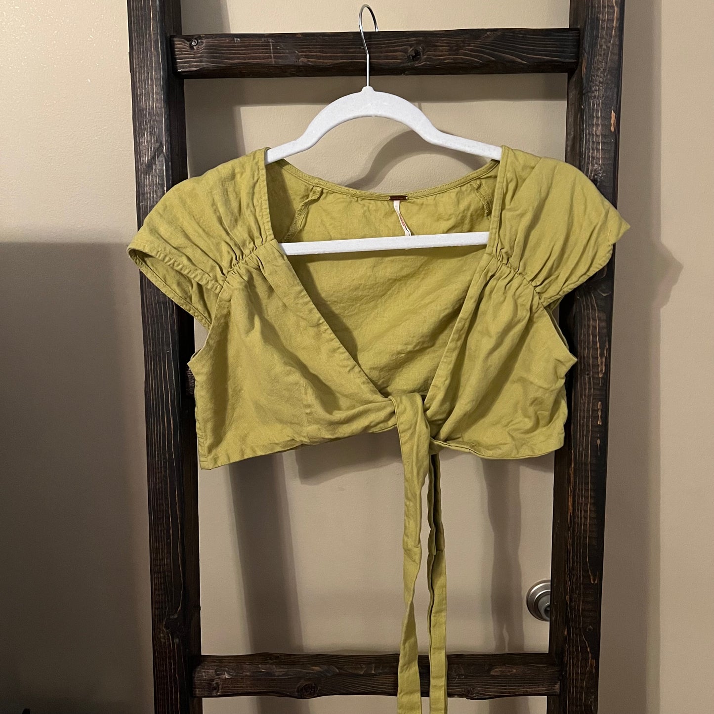 Size Medium Free People Green Linen Wrap Top