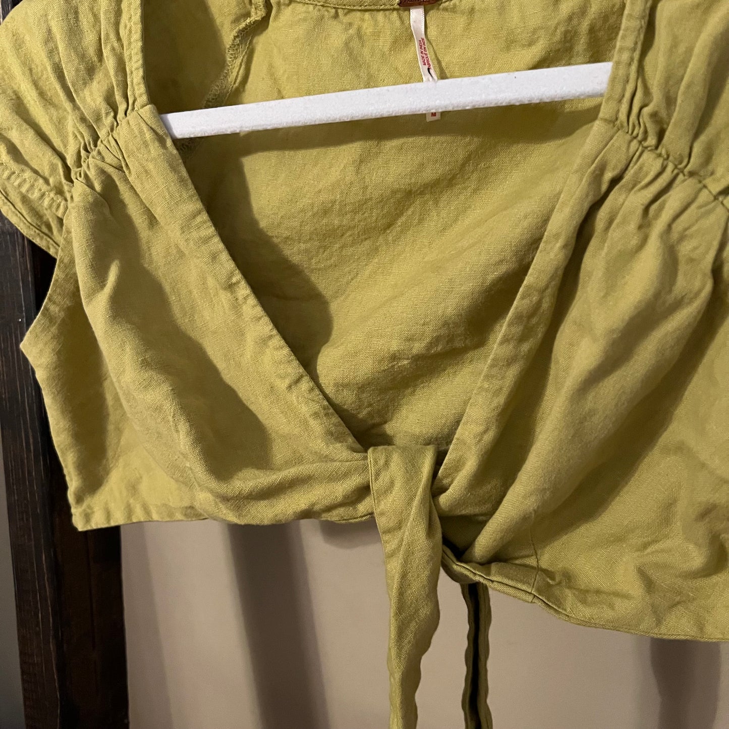 Size Medium Free People Green Linen Wrap Top