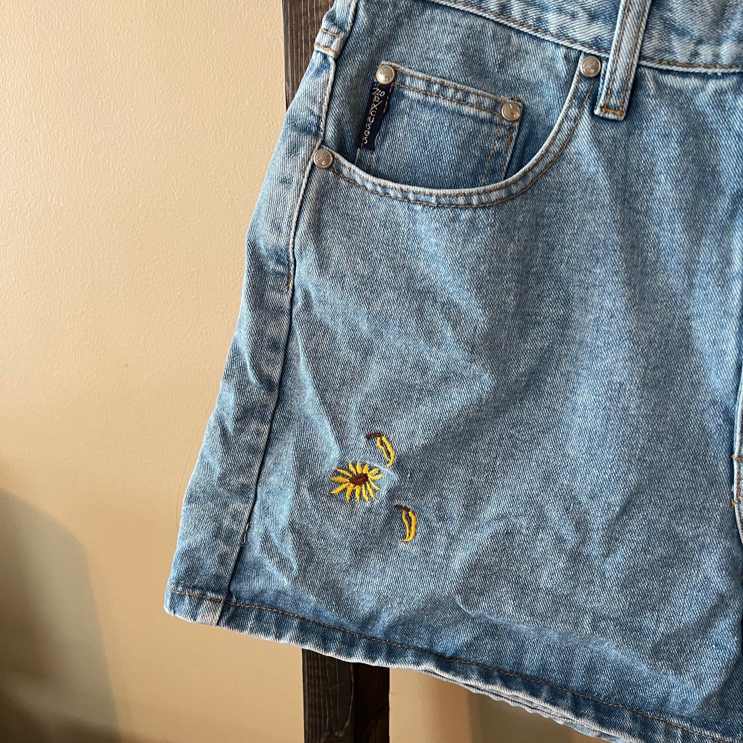 No Excuses Vintage Sunflower Denim Shorts