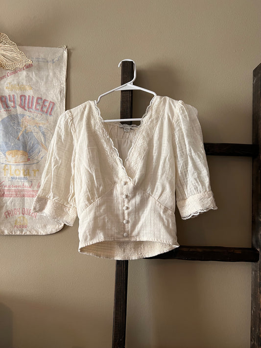 American Eagle Boho Lace Trim Cropped Blouse