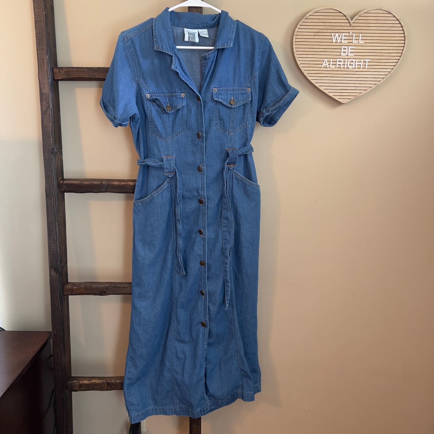 Size Medium Mississippi River Blues Vintage Denim Maxi Dress