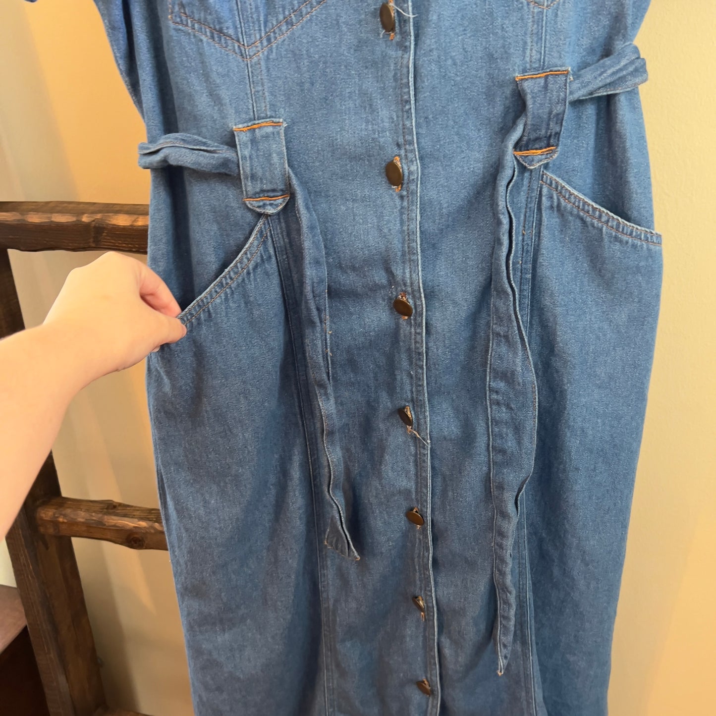 Size Medium Mississippi River Blues Vintage Denim Maxi Dress