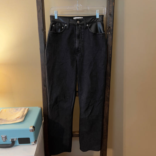 Abercrombie & Fitch Ankle Straight Ultra High Rise Half Leather/Denim Jeans