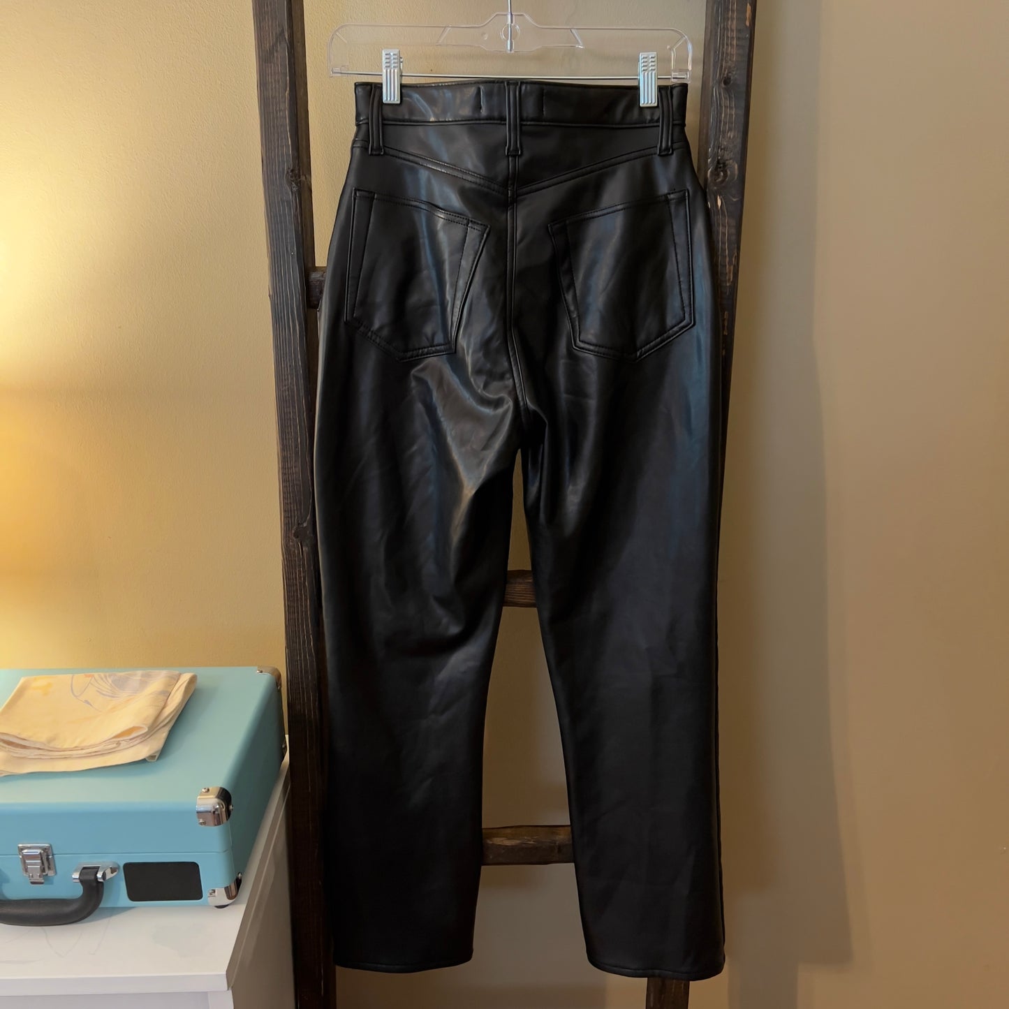 Abercrombie & Fitch Ankle Straight Ultra High Rise Half Leather/Denim Jeans