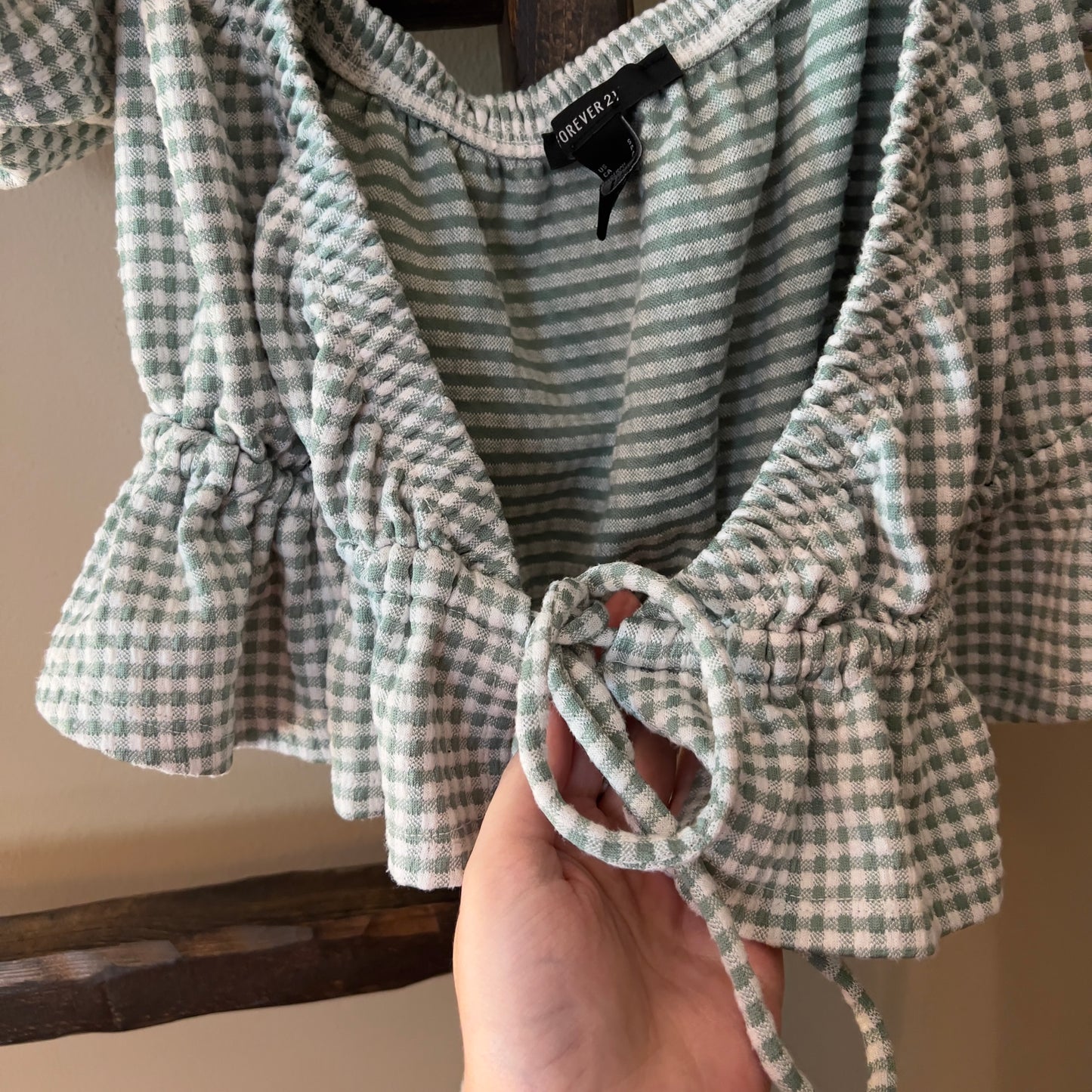 Forever 21 Cropped Gingham Cardigan